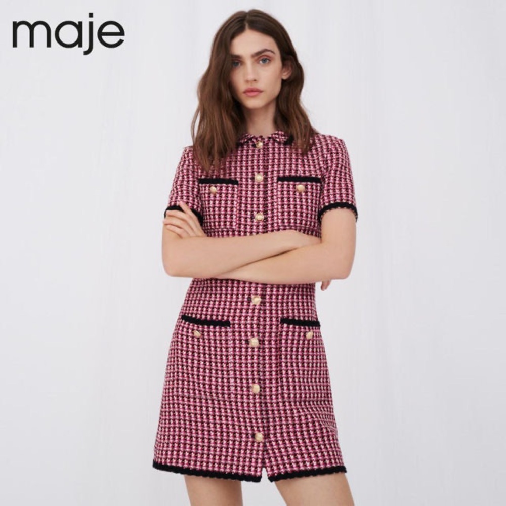 MAJE Renalt Short-sleeved Tweed Shirt Mini Dress- Like New